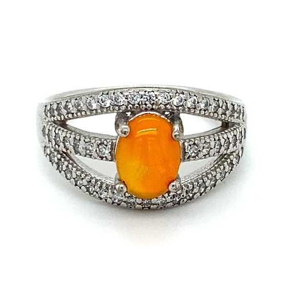 Orange Opal 1.19ct Platinum Finish Silver Ring - Picture 1 of 7